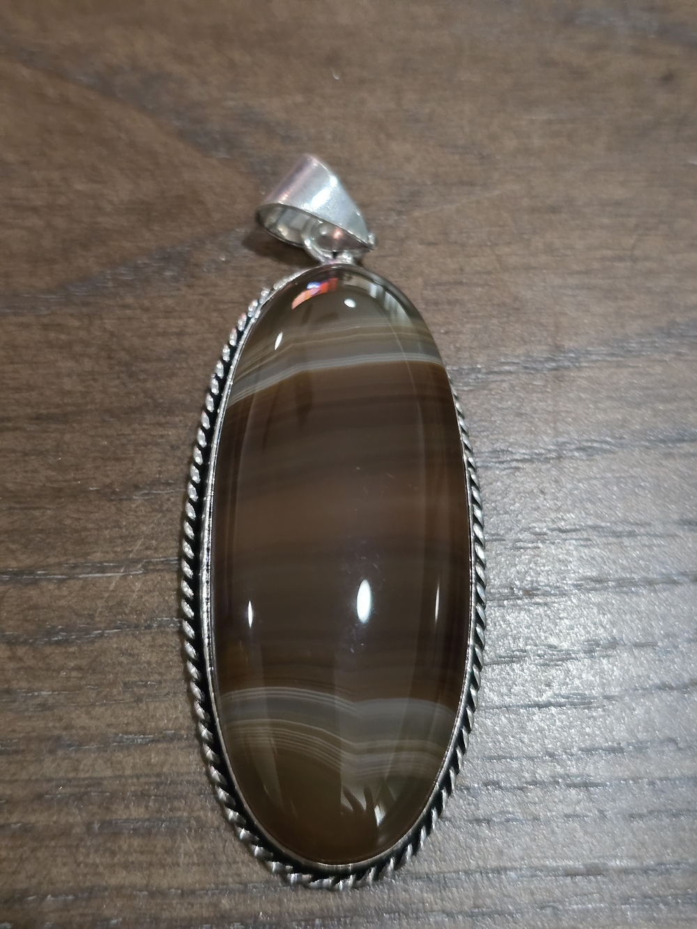 Brown Agate Oval Pendant Necklace - Women Jewelry